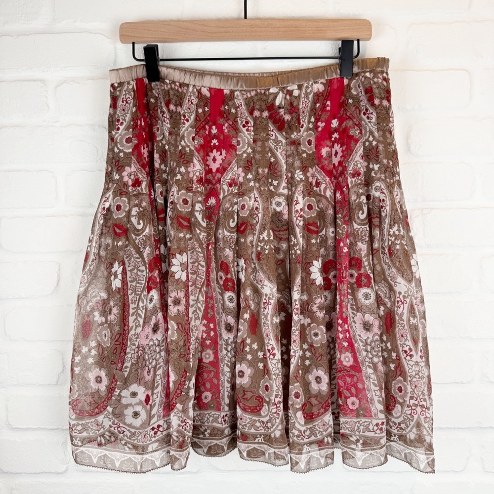 Elie Tahari Pearson Skirt Pebble Berry Floral Silk Elastic Waist Knee NWT 10